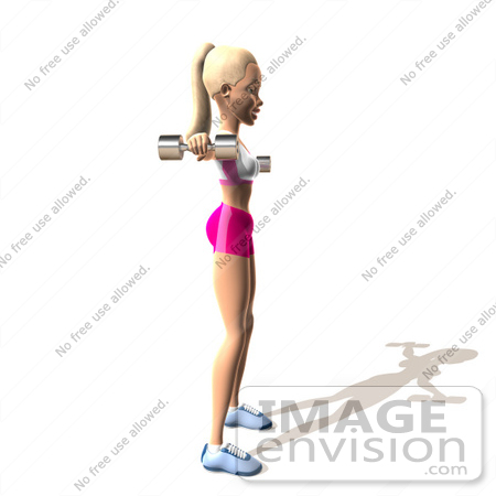#49831 Royalty-Free (RF) Illustration Of A 3d Blond Fitness Woman Doing Lateral Raises - Version 4 by Julos