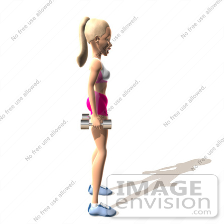 #49832 Royalty-Free (RF) Illustration Of A 3d Blond Fitness Woman Standing With Dumbbells At Her Sides - Version 3 by Julos