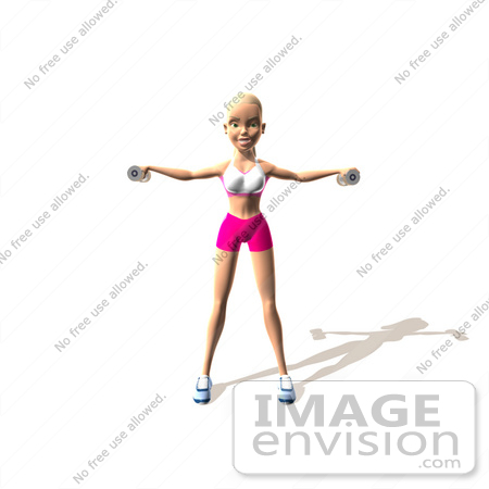 #49833 Royalty-Free (RF) Illustration Of A 3d Blond Fitness Woman Doing Lateral Raises - Version 3 by Julos