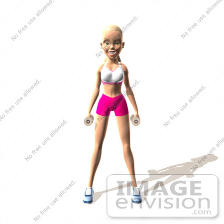 #49834 Royalty-Free (RF) Illustration Of A 3d Blond Fitness Woman Standing With Dumbbells At Her Sides - Version 4 by Julos
