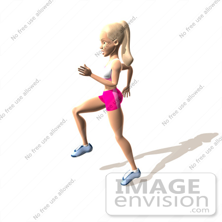 #49837 Royalty-Free (RF) Illustration Of A 3d Blond Fitness Woman Skipping Or Running - Version 3 by Julos