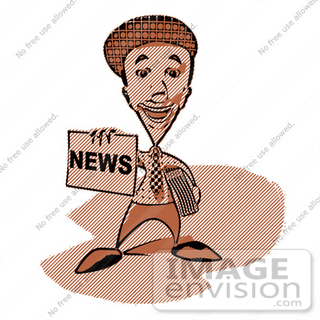 #49838 Royalty-Free (RF) Illustration Of A News Boy Holding Up A Newspaper In Red Tones by Julos