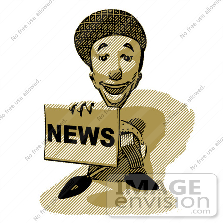 #49839 Royalty-Free (RF) Illustration Of A News Boy Holding Up A Newspaper In Brown Tones by Julos
