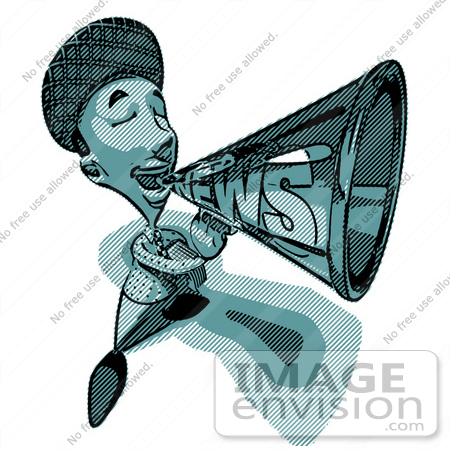 #49840 Royalty-Free (RF) Illustration Of A 3d News Boy 3d News Boy Announcing News Through A Megaphone In Blue Tones by Julos