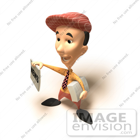 #49842 Royalty-Free (RF) Illustration Of A 3d News Boy Holding Up A Newspaper - Version 7 by Julos