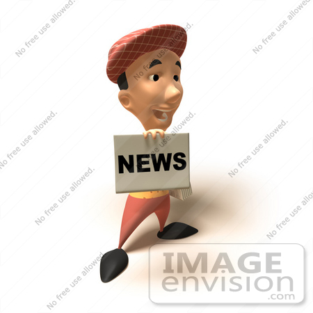 #49843 Royalty-Free (RF) Illustration Of A 3d News Boy Holding Up A Newspaper - Version 6 by Julos