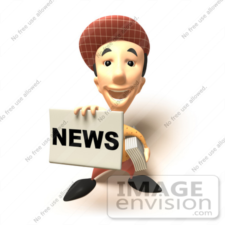 #49844 Royalty-Free (RF) Illustration Of A 3d News Boy Holding Up A Newspaper - Version 8 by Julos
