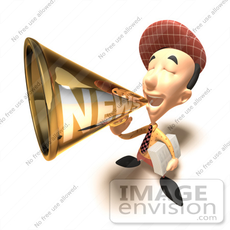#49846 Royalty-Free (RF) Illustration Of A 3d News Boy Announcing News Through A Megaphone - Version 8 by Julos