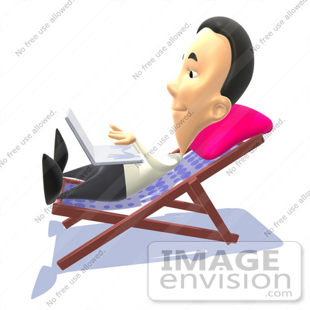 #49850 Royalty-Free (RF) Illustration Of A 3d Man Sunbathing And Using A Laptop - Version 2 by Julos