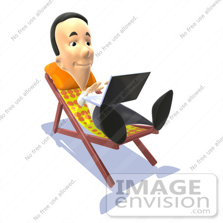 #49851 Royalty-Free (RF) Illustration Of A 3d Man Sunbathing And Using A Laptop - Version 1 by Julos