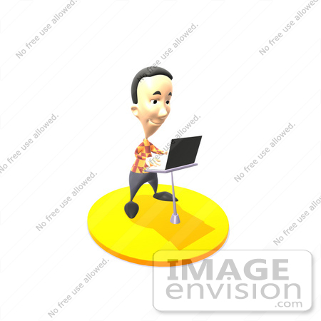#49852 Royalty-Free (RF) Illustration of a 3d Man Standing While Using A Laptop - Version 1 by Julos