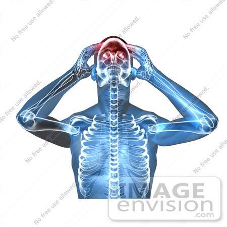 #49853 Royalty-Free (RF) Illustration Of A 3d Transparent Blue Human Body With A Migraine - Version 4 by Julos