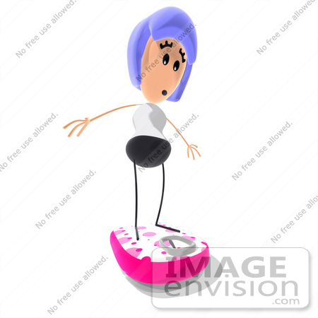 #49858 Royalty-Free (RF) Illustration Of A Shocked Purple Haired Girl Standing On A Scale by Julos