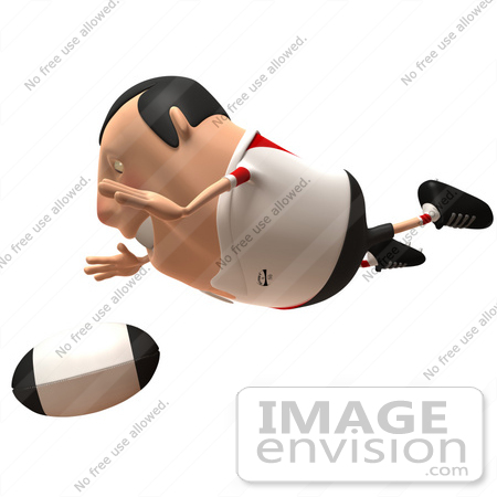 #49860 Royalty-Free (RF) Illustration Of A 3d Chubby Rugby Mascot Flying Towards A Ball - Version 3 by Julos
