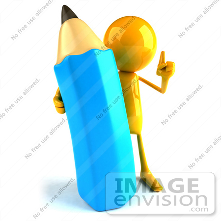 #49877 Royalty-Free (RF) Illustration Of A 3d Orange Man Mascot With A Giant Blue Pencil - Version 1 by Julos