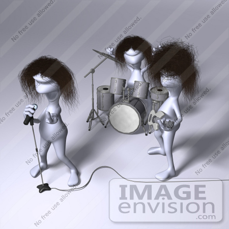 #49884 Royalty-Free (RF) Illustration Of 3d Human Like People Mascots Playing In A Rock Band - Version 2 by Julos