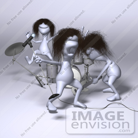 #49885 Royalty-Free (RF) Illustration Of 3d Human Like People Mascots Playing In A Rock Band - Version 3 by Julos