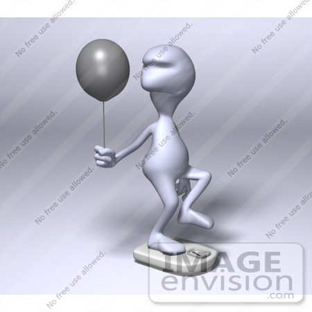 #49890 Royalty-Free (RF) Illustration Of A 3d Human Like Alien Mascot Standing On A Scale And Holding A Balloon - Version 1 by Julos