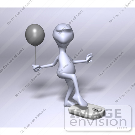 #49891 Royalty-Free (RF) Illustration Of A 3d Human Like Alien Mascot Standing On A Scale And Holding A Balloon - Version 2 by Julos