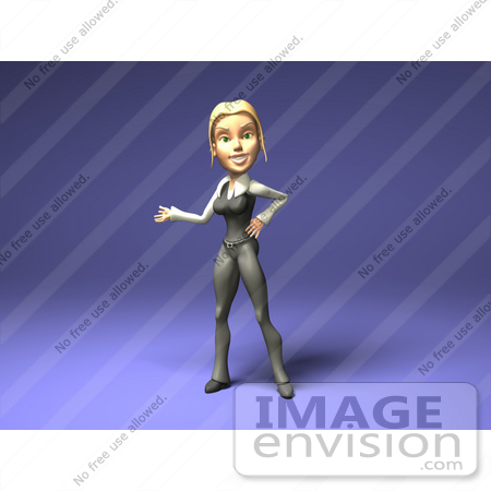 #49894 Royalty-Free (RF) Illustration Of A 3d Blond Businesswoman Mascot Presenting With One Arm - Version 2 by Julos