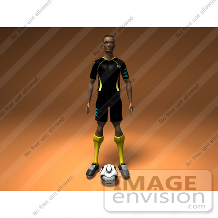 #49897 Royalty-Free (RF) Illustration Of A 3d Male Athlete Standing With A Soccer Ball At His Feet- Version 2 by Julos