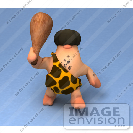 #49913 Royalty-Free (RF) Illustration Of A 3d Caveman Mascot Waving A Club - Version 1 by Julos