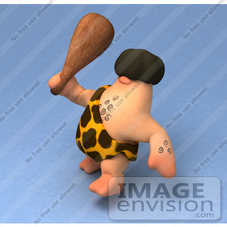 #49914 Royalty-Free (RF) Illustration Of A 3d Caveman Mascot Waving A Club - Version 2 by Julos