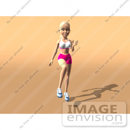 #49934 Royalty-Free (RF) Illustration Of A 3d Blond Fitness Woman Skipping Or Running - Version 2 by Julos