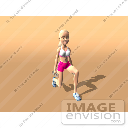 #49935 Royalty-Free (RF) Illustration Of A 3d Blond Fitness Woman Doing Walking Lunges With Weights - Version 4 by Julos