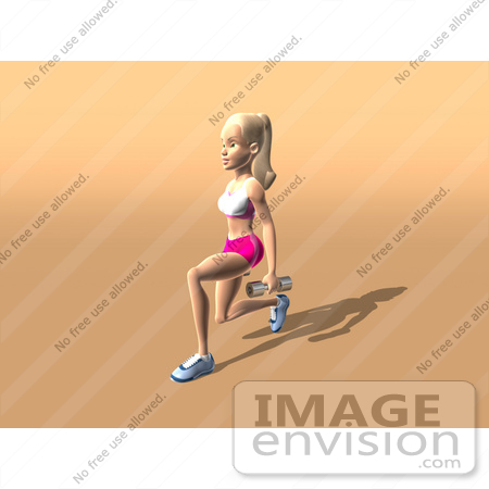 #49937 Royalty-Free (RF) Illustration Of A 3d Blond Fitness Woman Doing Walking Lunges With Weights - Version 3 by Julos