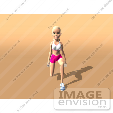 #49938 Royalty-Free (RF) Illustration Of A 3d Blond Fitness Woman Doing Walking Lunges With Weights - Version 1 by Julos