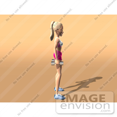 #49939 Royalty-Free (RF) Illustration Of A 3d Blond Fitness Woman Standing With Dumbbells At Her Sides - Version 1 by Julos