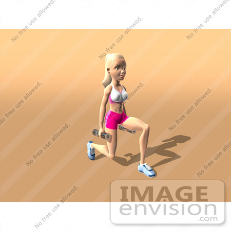 #49941 Royalty-Free (RF) Illustration Of A 3d Blond Fitness Woman Doing Walking Lunges With Weights - Version 2 by Julos