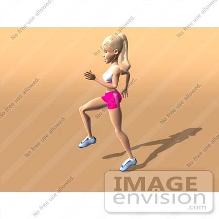 #49942 Royalty-Free (RF) Illustration Of A 3d Blond Fitness Woman Skipping Or Running - Version 1 by Julos