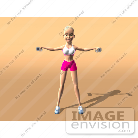 #49943 Royalty-Free (RF) Illustration Of A 3d Blond Fitness Woman Doing Lateral Raises - Version 1 by Julos