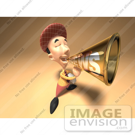 #49947 Royalty-Free (RF) Illustration Of A 3d News Boy Announcing News Through A Megaphone - Version 3 by Julos