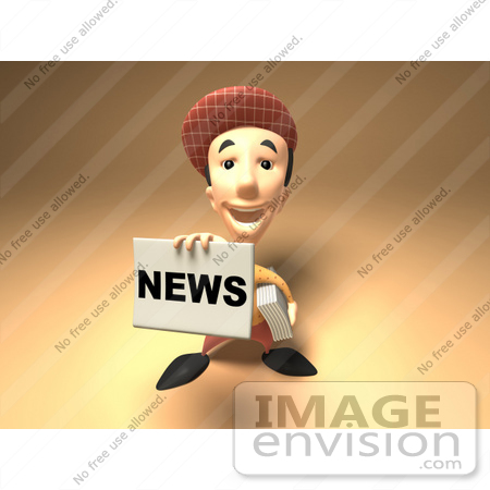 #49953 Royalty-Free (RF) Illustration Of A 3d News Boy Holding Up A Newspaper - Version 4 by Julos
