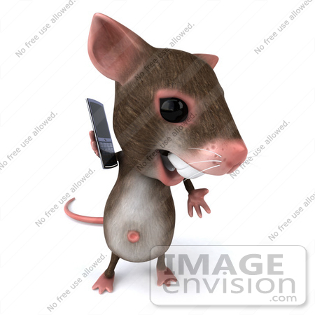 #49964 Royalty-Free (RF) Illustration Of A 3d Mouse Mascot Using A Modern Cell Phone - Version 2 by Julos