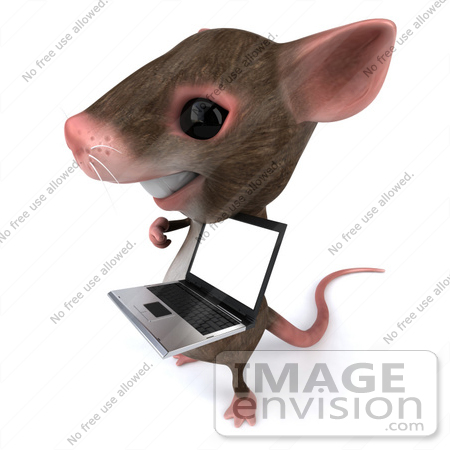 #49971 Royalty-Free (RF) Illustration Of A 3d Mouse Mascot Presenting A Laptop With A Blank Screen by Julos