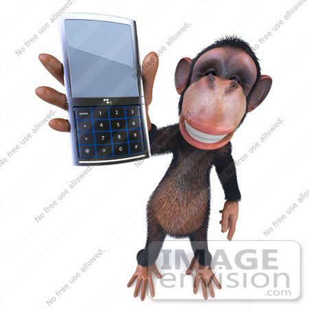#49980 Royalty-Free (RF) Illustration Of A 3d Chimp Mascot Holding A Cellular Phone - Version 2 by Julos
