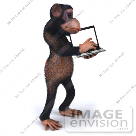 #49981 Royalty-Free (RF) Illustration Of A 3d Chimpanzee Mascot Holding And Using A Laptop by Julos