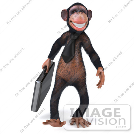 #49989 Royalty-Free (RF) Illustration Of A 3d Chimp Mascot Walking With A Business Briefcase by Julos