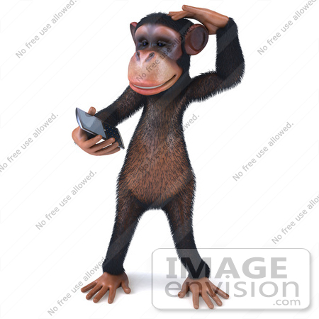 #49990 Royalty-Free (RF) Illustration Of A 3d Chimp Mascot Holding A Cellular Phone - Version 1 by Julos