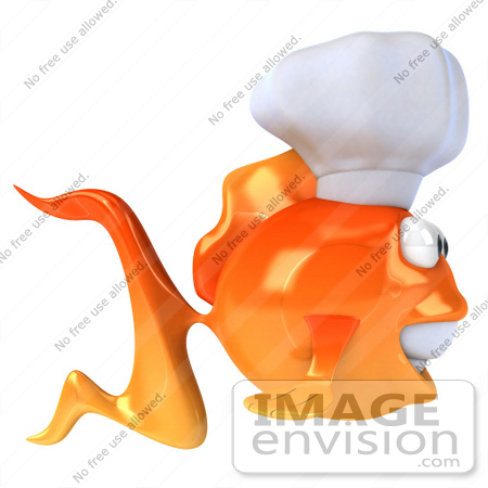 #49999 Royalty-Free (RF) Illustration Of A 3d Goldfish Mascot Wearing A Chef Hat by Julos