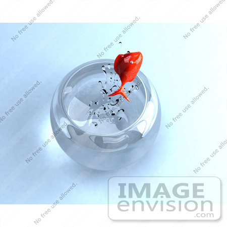 #50005 Royalty-Free (RF) Illustration Of A 3d Goldfish Leaping Up Out Of A Bowl by Julos
