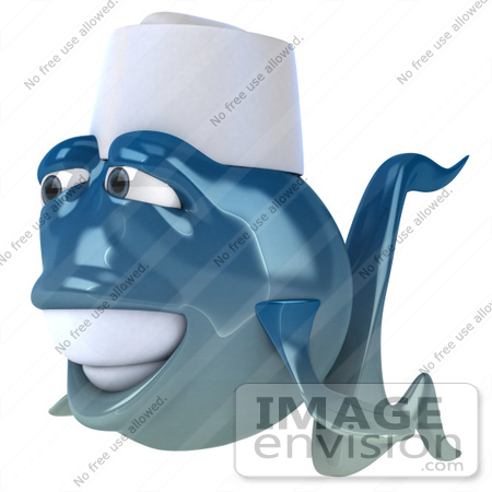 #50012 Royalty-Free (RF) Illustration Of A 3d Blue Chef Fish Mascot Facing Left by Julos