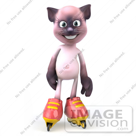 #50018 Royalty-Free (RF) Illustration Of A 3d Pink Cat Mascot Roller Blading - Version 1 by Julos