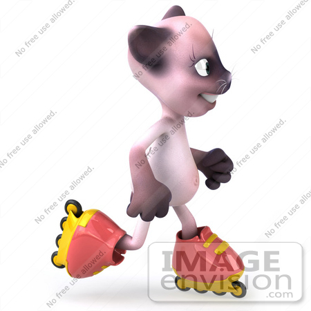 #50020 Royalty-Free (RF) Illustration Of A 3d Pink Cat Mascot Roller Blading - Version 4 by Julos