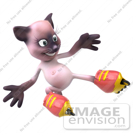 #50021 Royalty-Free (RF) Illustration Of A 3d Pink Cat Mascot Roller Blading - Version 5 by Julos