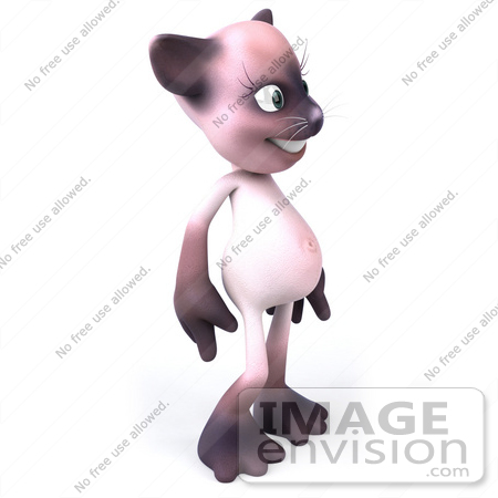 #50022 Royalty-Free (RF) Illustration Of A 3d Pink Cat Mascot Standing And Facing Right by Julos